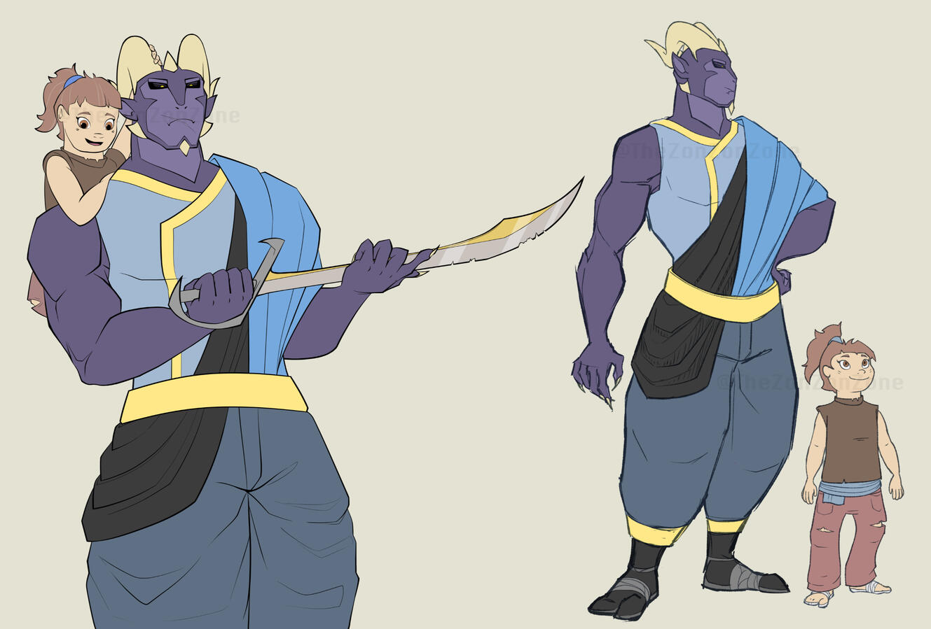 General Kurzon and his daughter Flat colored and lined character sheet for an OC, general Kurzon.