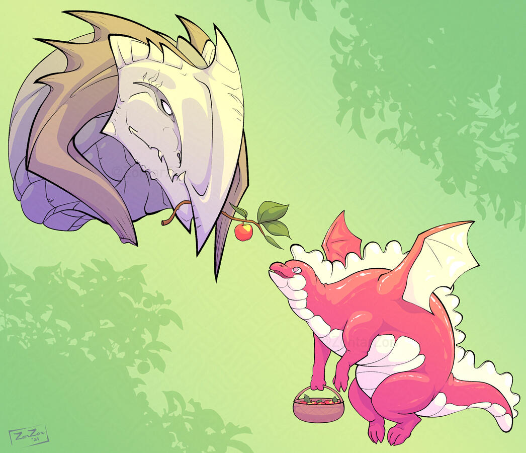 Fully colored and shaded artwork of a balloon dragon and an ash dragon, species of dragons from the game dragon cave.